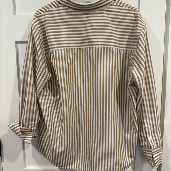 Reformation Tan & White Vertical Stripe Button-Down Shirt - Picture 3 of 4